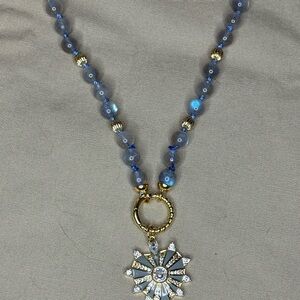 Labradorite Beaded Necklace with Gold Filled Heart Sunburst Pendant